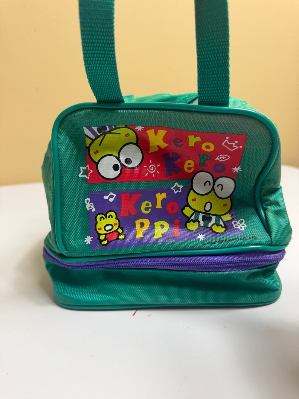 Vintage 1996 Sanrio Keroppi Lunch Bag Teal Green Purple Dual Compartment Y2K